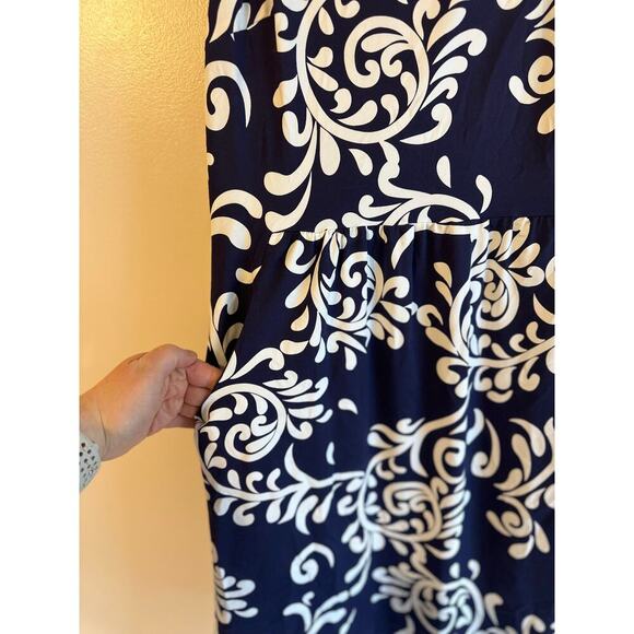 J.McLaughlin Catalina Cloth Navy/White Floral Damask Sleeveless Shift Dress Sz 2 - Picture 2 of 6